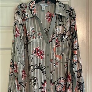 White House Black Market Floral Striped Blouse